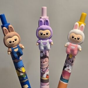 3 Cute Labubu Pens - Blue, Purple, Pink